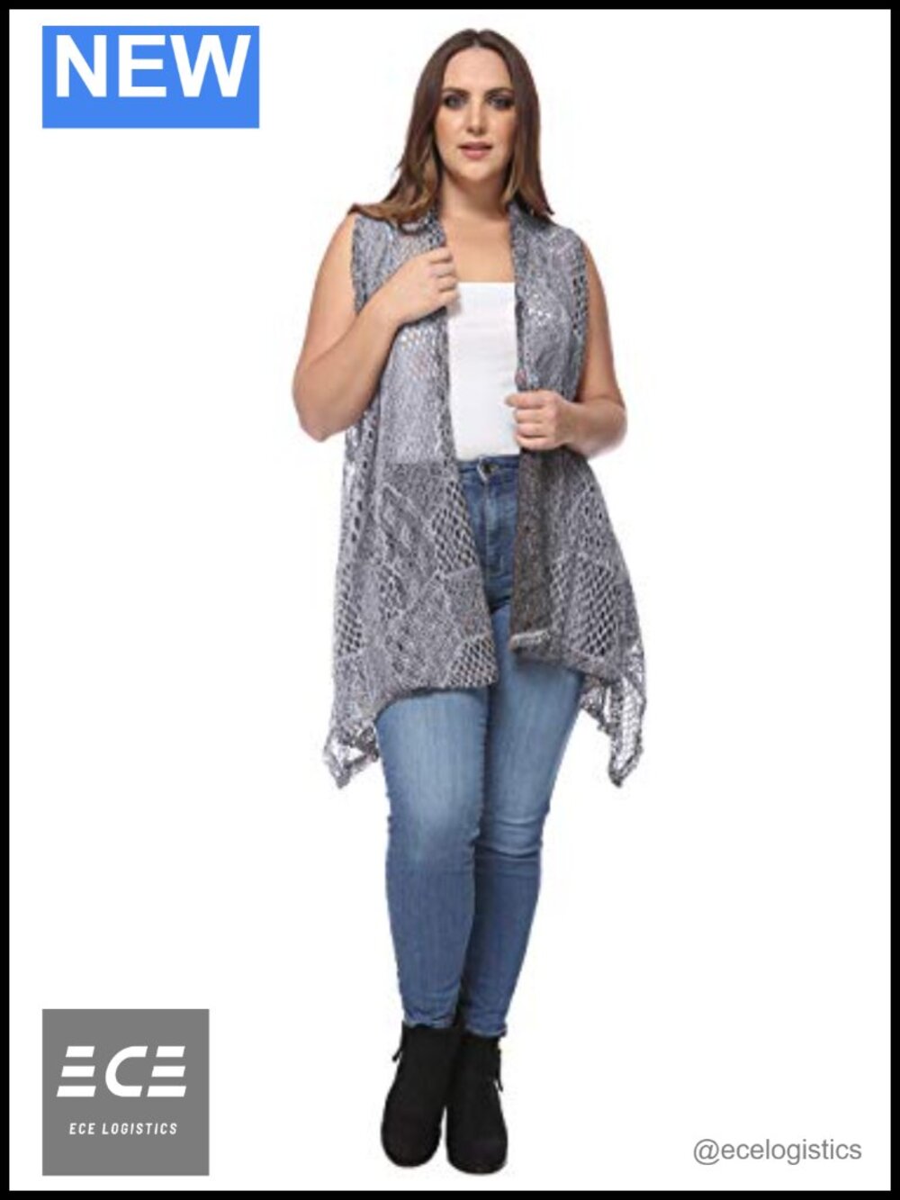 Anna-Kaci Womens Plus Size Crochet Bikini Cover Up Cardigan Vest